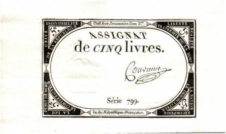 France 5 Livres 10 Brumaire An II (31-10-1793) - Sign. Convieme