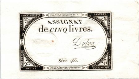France 5 Livres 10 Brumaire An II (31-10-1793) - Sign. Dubosc