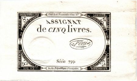 France 5 Livres 10 Brumaire An II (31-10-1793) - Sign. Fénix