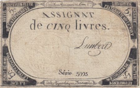France 5 Livres 10 Brumaire An II (31-10-1793) - Sign. Lambert - Faux !