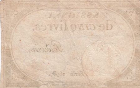 France 5 Livres 10 Brumaire An II (31-10-1793) - Sign. Poidevin