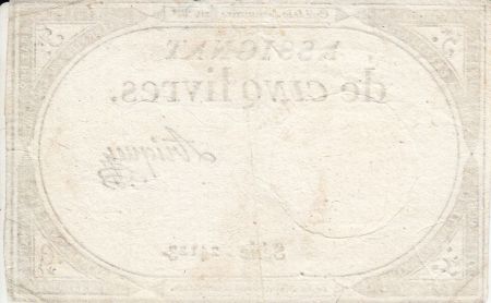 France 5 Livres 10 Brumaire An II (31.10.1793) - Sign. Ariquey