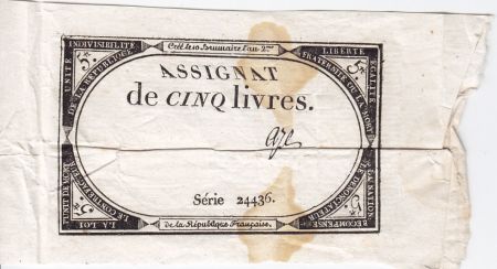 France 5 Livres 10 Brumaire An II (31.10.1793) - Sign. Aze
