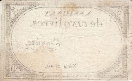 France 5 Livres 10 Brumaire An II (31.10.1793) - Sign. Baziere