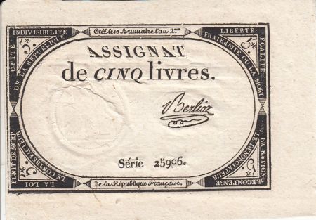 France 5 Livres 10 Brumaire An II (31.10.1793) - Sign. Berlioz