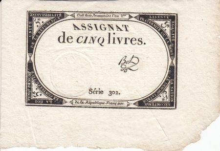 France 5 Livres 10 Brumaire An II (31.10.1793) - Sign. Bot