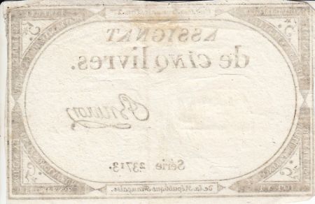 France 5 Livres 10 Brumaire An II (31.10.1793) - Sign. Bruron