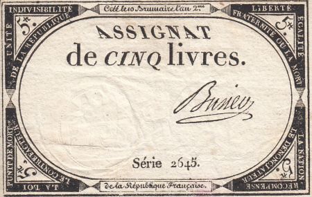 France 5 Livres 10 Brumaire An II (31.10.1793) - Sign. Busier