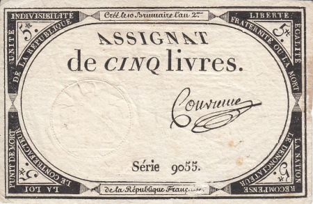 France 5 Livres 10 Brumaire An II (31.10.1793) - Sign. Convieme