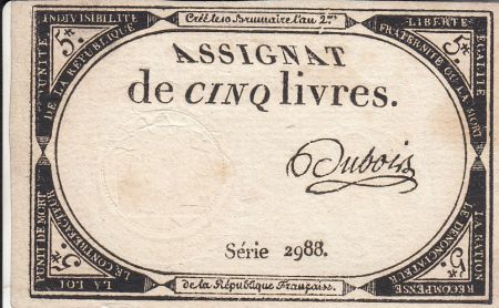 France 5 Livres 10 Brumaire An II (31.10.1793) - Sign. Dubois