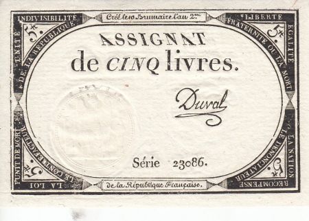 France 5 Livres 10 Brumaire An II (31.10.1793) - Sign. Duval (2)