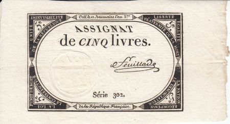 France 5 Livres 10 Brumaire An II (31.10.1793) - Sign. Feuillade