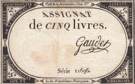 France 5 Livres 10 Brumaire An II (31.10.1793) - Sign. Gaudet