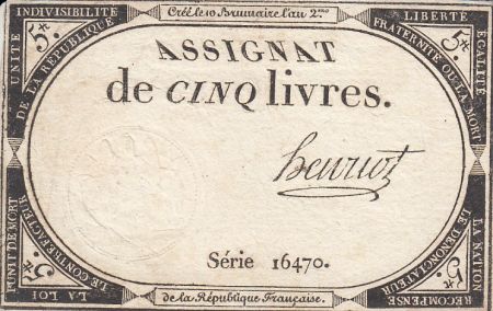 France 5 Livres 10 Brumaire An II (31.10.1793) - Sign. Henriot