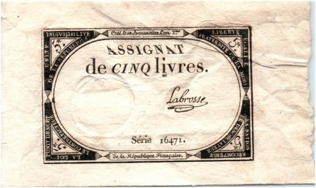 France 5 Livres 10 Brumaire An II (31.10.1793) - Sign. Labrosse