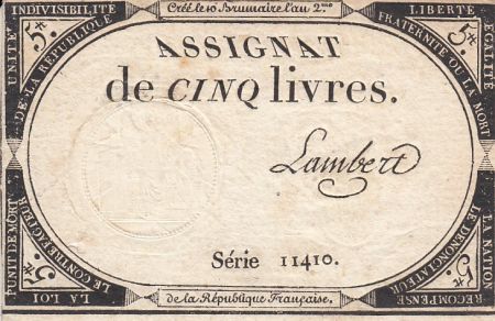 France 5 Livres 10 Brumaire An II (31.10.1793) - Sign. Lambert (1)