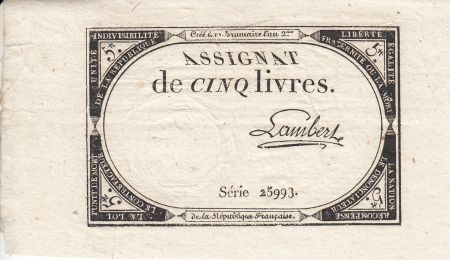 France 5 Livres 10 Brumaire An II (31.10.1793) - Sign. Lambert (2)