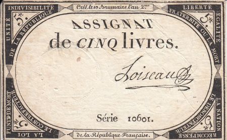 France 5 Livres 10 Brumaire An II (31.10.1793) - Sign. Loiseau