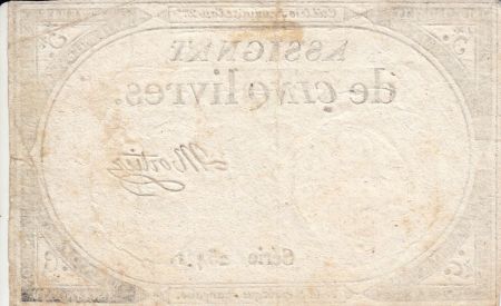 France 5 Livres 10 Brumaire An II (31.10.1793) - Sign. Mortier