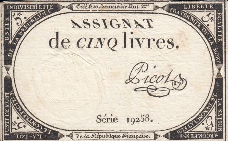France 5 Livres 10 Brumaire An II (31.10.1793) - Sign. Picot