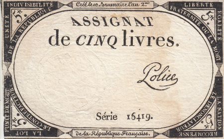 France 5 Livres 10 Brumaire An II (31.10.1793) - Sign. Police