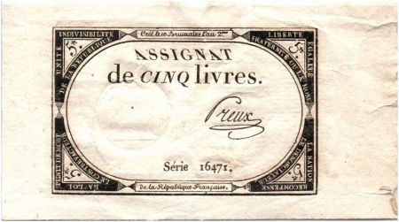 France 5 Livres 10 Brumaire An II (31.10.1793) - Sign. Preux