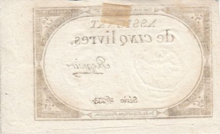 France 5 Livres 10 Brumaire An II (31.10.1793) - Sign. Regnier