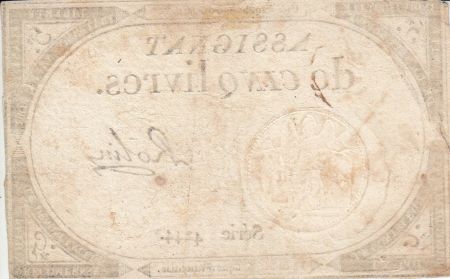 France 5 Livres 10 Brumaire An II (31.10.1793) - Sign. Rolin