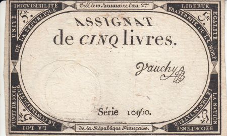 France 5 Livres 10 Brumaire An II (31.10.1793) - Sign. Vauchy