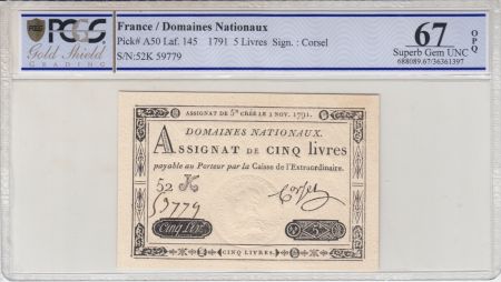 France 5 Livres Louis XVI (01-11-1791) - PCGS 67 OPQ