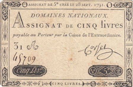 France 5 Livres Louis XVI 28-09-1791 - Série 31 A