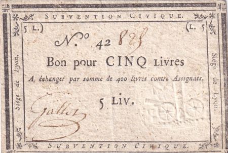 France 5 Livres Siège de Lyon - 31-08-1793 - numéro 42829