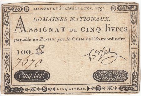 France 5 Livres Timbre sec Louis XVI - 01-11-1791 - Série 100 E