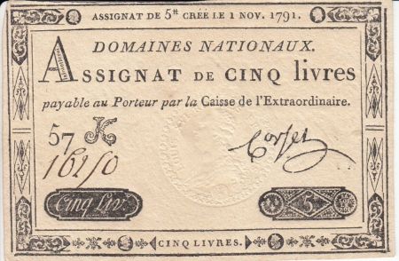 France 5 Livres Timbre sec Louis XVI - 01-11-1791 - Série 57 K