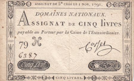 France 5 Livres Timbre sec Louis XVI - 01-11-1791 - Série 79 H - TTB