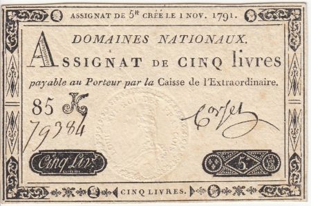 France 5 Livres Timbre sec Louis XVI - 01-11-1791 - Série 85 K