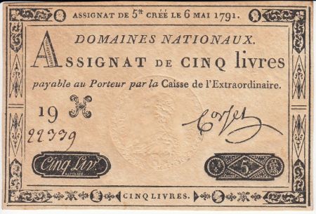 France 5 Livres Timbre sec Louis XVI - 06-05-1791 - Série 19 X