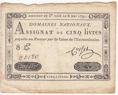 France 5 Livres Timbre sec Louis XVI - 06-05-1791 - Série 8 E