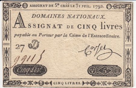 France 5 Livres Timbre sec Louis XVI - 31-07-1792 - Série 27 D