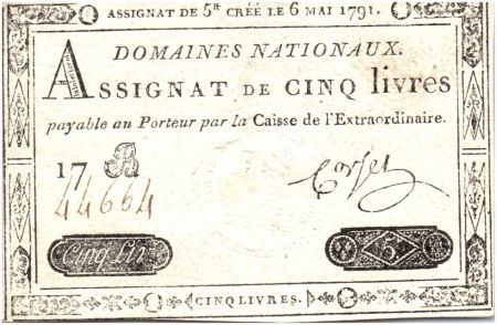 France 5 Livres Timbre sec Louis XVI (06-05-1791)