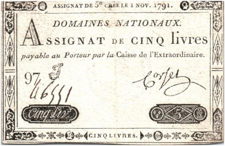 France 5 Livres Timbre sec portrait de Louis XVI (01-11-1791)