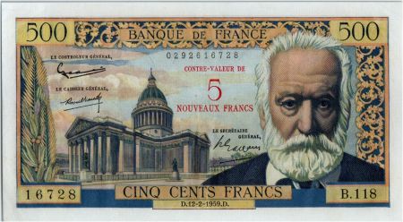 France 5 NF sur 500 Francs - Victor Hugo - 12-02-1959 - B.118