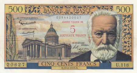 France 5 NF sur 500 Francs Victor Hugo -  12-02-1959 - U.118