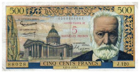 France 5 NF sur 500 Francs Victor Hugo - 12-02-1959 - Série J.120 - TB+