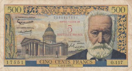 France 5 NF sur 500 Francs Victor Hugo - 12-02-1959 - Série O.117