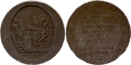France 5 Sols, Constitution  - Monneron au Serment - 1792 - An IV- Tn.31