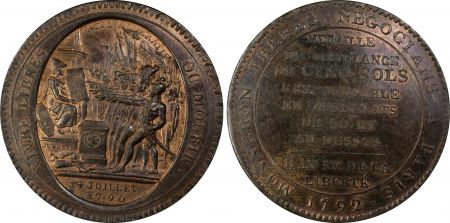 France 5 Sols, Constitution - Monneron 1792 - PCGS MS 63+ BN MZ 145