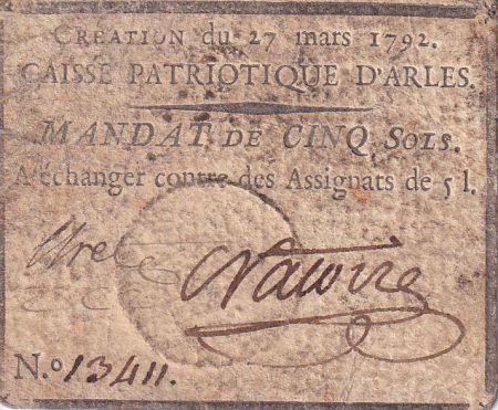 France 5 Sous - Bouches-du-Rhône - Arles - 1792 - TTB