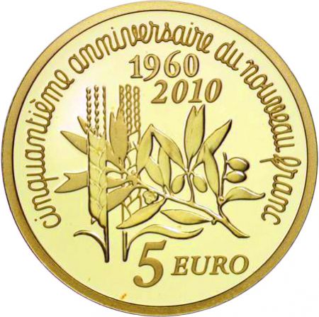 France 50 ans du Nouveau Franc - Semeuse - 5 Euros OR BE (1/25 oz) FRANCE 2010 (MDP)