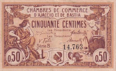 France 50 Centimes - Chambre de commerce d\'Ajaccio et Bastia - 1918 - Série B - P.3-6